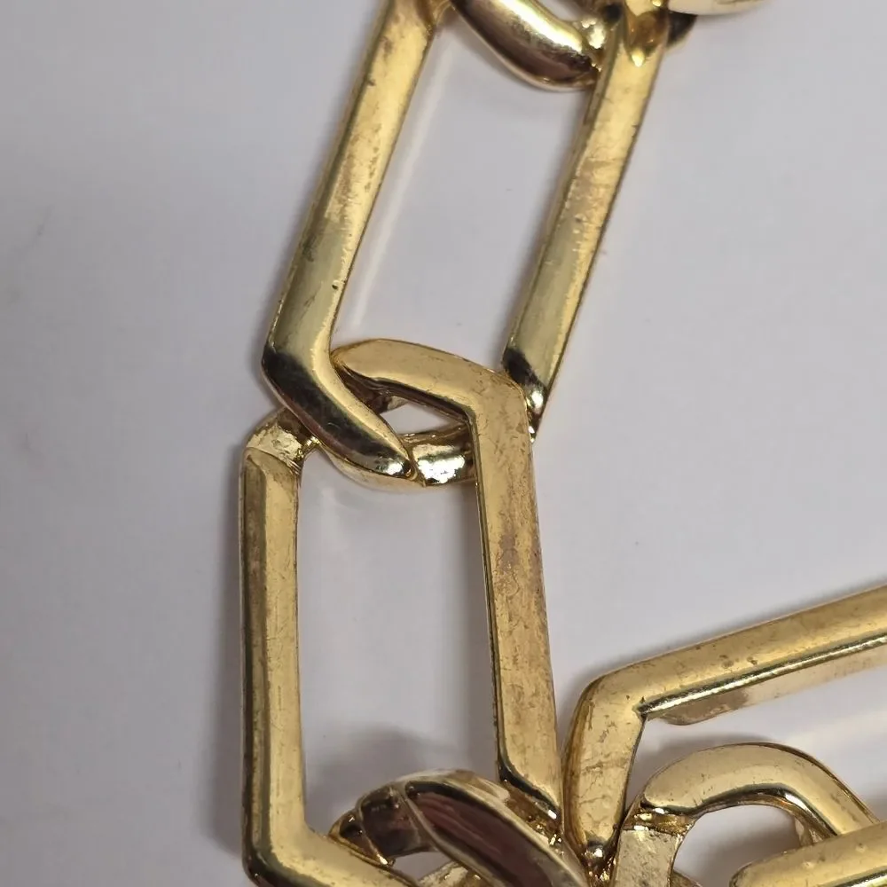 Vintage Gold Link Chain Belt Rhinestones Charm Accent Women's XL